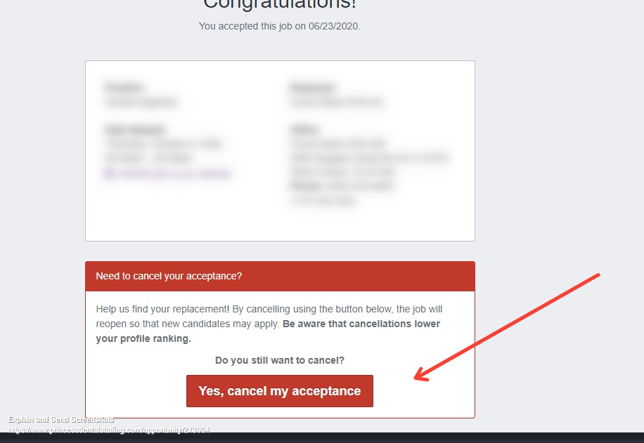 Candidate canceling acceptance of job