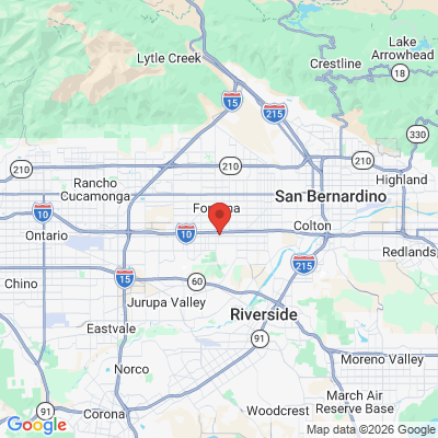 Map to Palm Court Dental office in Fontana, CA