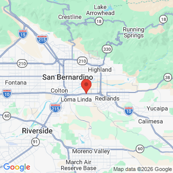 Map to Loma Linda Children's Dental Group office in Redlands, CA