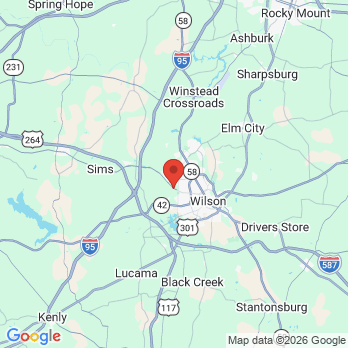 Map to The Dental Care Center office in Wilson, NC