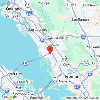 Map to Hayward Family Dental Amuer M. Blanco DMD office in Hayward, CA