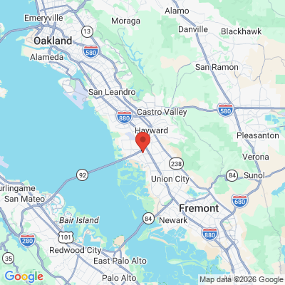 Map to Hayward Family Dental Amuer M. Blanco DMD office in Hayward, CA