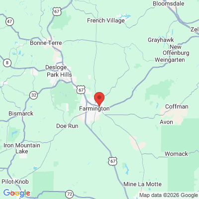 Map to Farmington Family Dental office in Farmington, MO