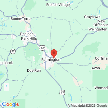 Map to Farmington Family Dental office in Farmington, MO