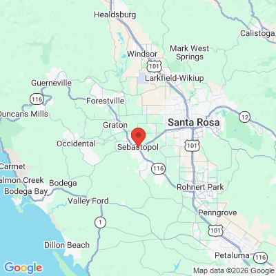 Map to Oralkure Dental Group office in Sebastopol, CA