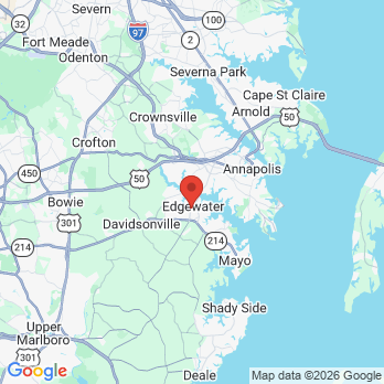 Map to Edgewater Dental Arts office in Edgewater, MD