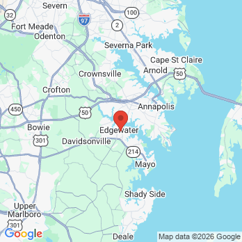 Map to Mayo Dental Family Dentistry office in Edgewater, MD