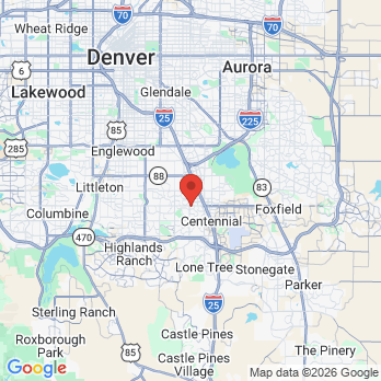 Map to Roos Dental Care office in Centennial, CO