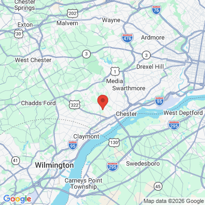 Map to Aston Dental Care office in Aston Township, PA