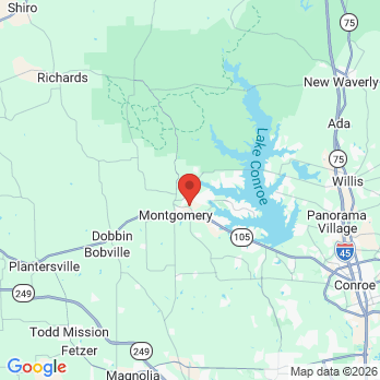 Map to Montgomery Comprehensive Dental Center office in Montgomery, TX