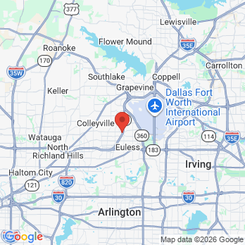 Map to Implants and Dentures Center office in Bedford, TX