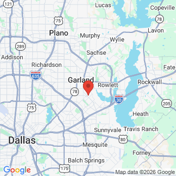 Map to North Texas Family and Cosmetic Dentistry office in Garland, TX