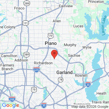 Map to Duck Creek Dental office in Garland, TX