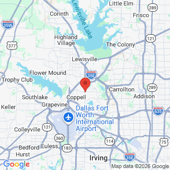 Map to Sandy Lake Dental office in Coppell, TX