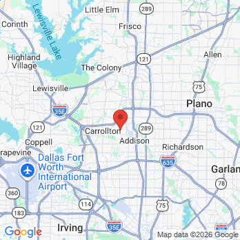 Map to Addison Dental Group office in Carrollton, TX