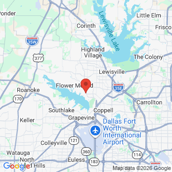 Map to Fountain Park Dental office in Flower Mound, TX