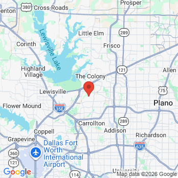 Map to Castle Hills Dental office in Lewisville, TX