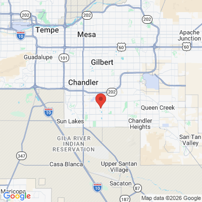 Map to Bellissimo Dentistry and Implant Center office in Chandler, AZ