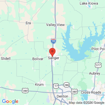 Map to North Texas Family Dental & Implant Center office in Sanger, TX