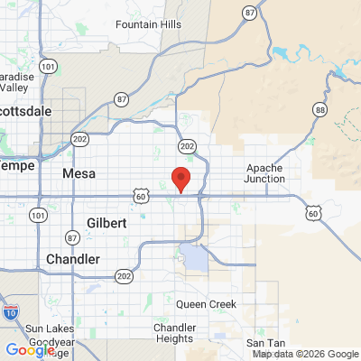 Map to Smile dental care office in Mesa, AZ