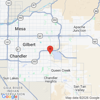 Map to Desert Springs Dental office in Gilbwrt, AZ