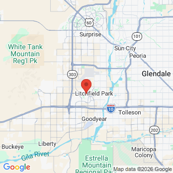 Map to Millennium Dental Arts office in Goodyear, AZ