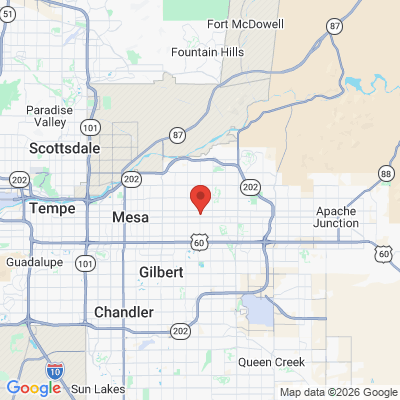 Map to Greenfield Dental office in Mesa, AZ