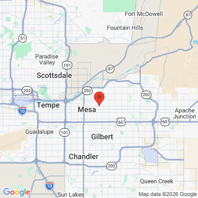 Map to Dental Center of Mesa office in Mesa, AZ