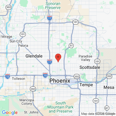 Map to North Central Family Dentistry office in Phoenix, AZ