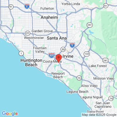Map to Newport Dental Arts office in Newport Beach, CA