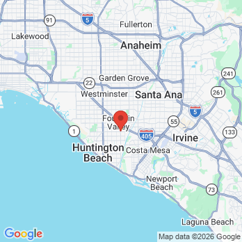 Map to JP Dental Care office in Fountain Valley, CA
