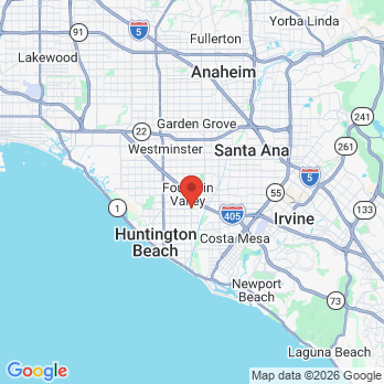 Map to JP Dental Care office in Fountain Valley, CA