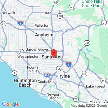 Map to YV Dental Practice of Orange County  office in Santa Ana, CA