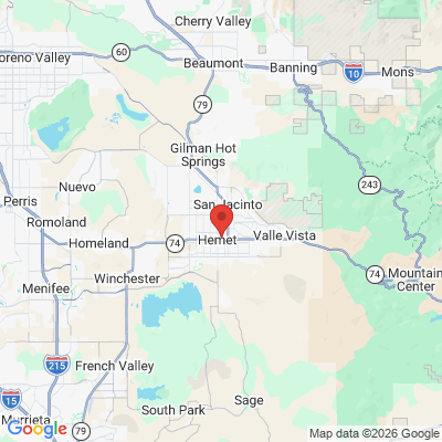Map to Radiant Family Dentistry office in Hemet, CA