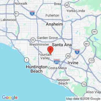 Map to KYT Dental Services office in Fountain Valley, CA
