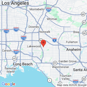 Map to Del Amo Dental Care office in Cerritos, CA