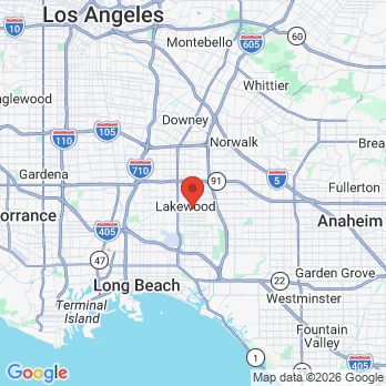 Map to Lakewood Dental Arts office in Lakewood, CA