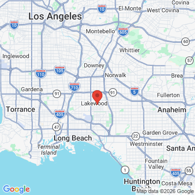 Map to Lakewood Dental Arts office in Lakewood, CA