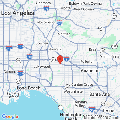 Map to Cerritos Plaza Dentistry office in Cerritos, CA