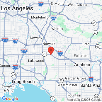 Map to Cerritos Towne Center Dentistry office in Cerritos, CA