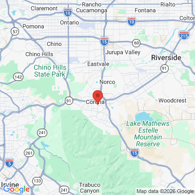 Map to Corona Prime Dental, Dr. John Lee and Dr. Rex Bullock office in Corona, CA