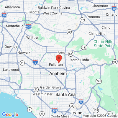 Map to Aava Dental Fullerton office in Fullerton, CA
