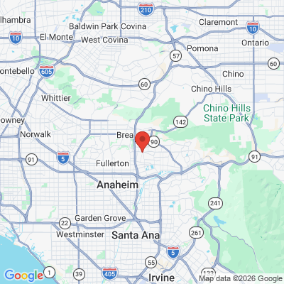 Map to Arya Dental office in Fullerton, CA