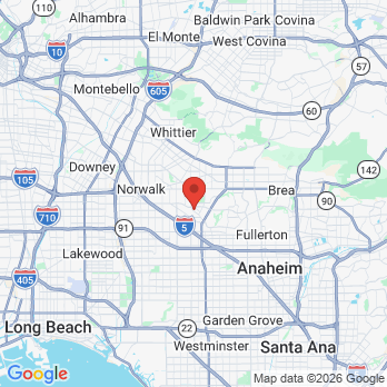 Map to Family Dental Works office in La Mirada, CA