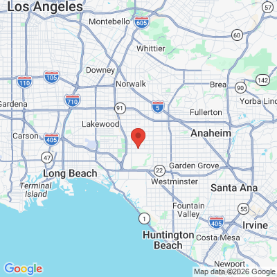 Map to JJ Family Dental office in Los Alamitos, CA