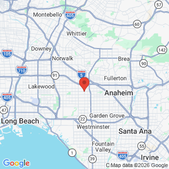 Map to Plaza Dental Care office in Buena Park, CA