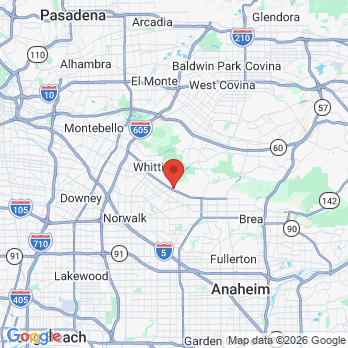Map to David A. Warner, D.D.S., Inc Periodontics & Dental Implants office in Whittier, CA
