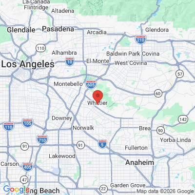 Map to The Whittier Dentist  office in Whittier, CA
