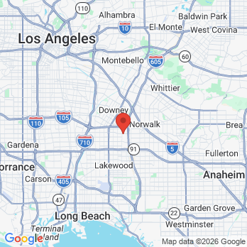 Map to Bellflower Dental Group office in Bellflower, CA