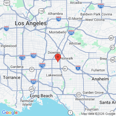 Map to Bellflower Dental Group office in Bellflower, CA
